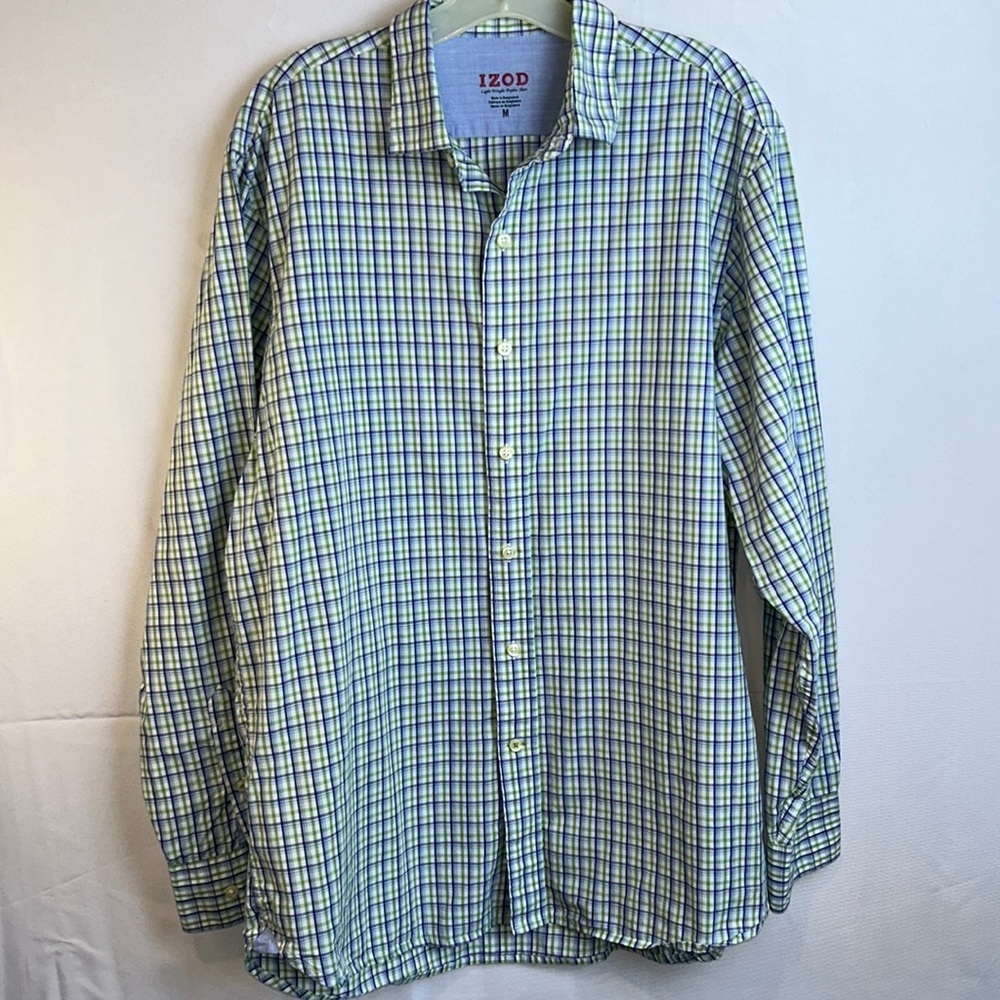 Izod Blue and Green Long Sleeve Button Down Size Medium Like New